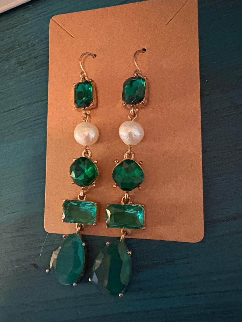 emerald and pearl faux earrings